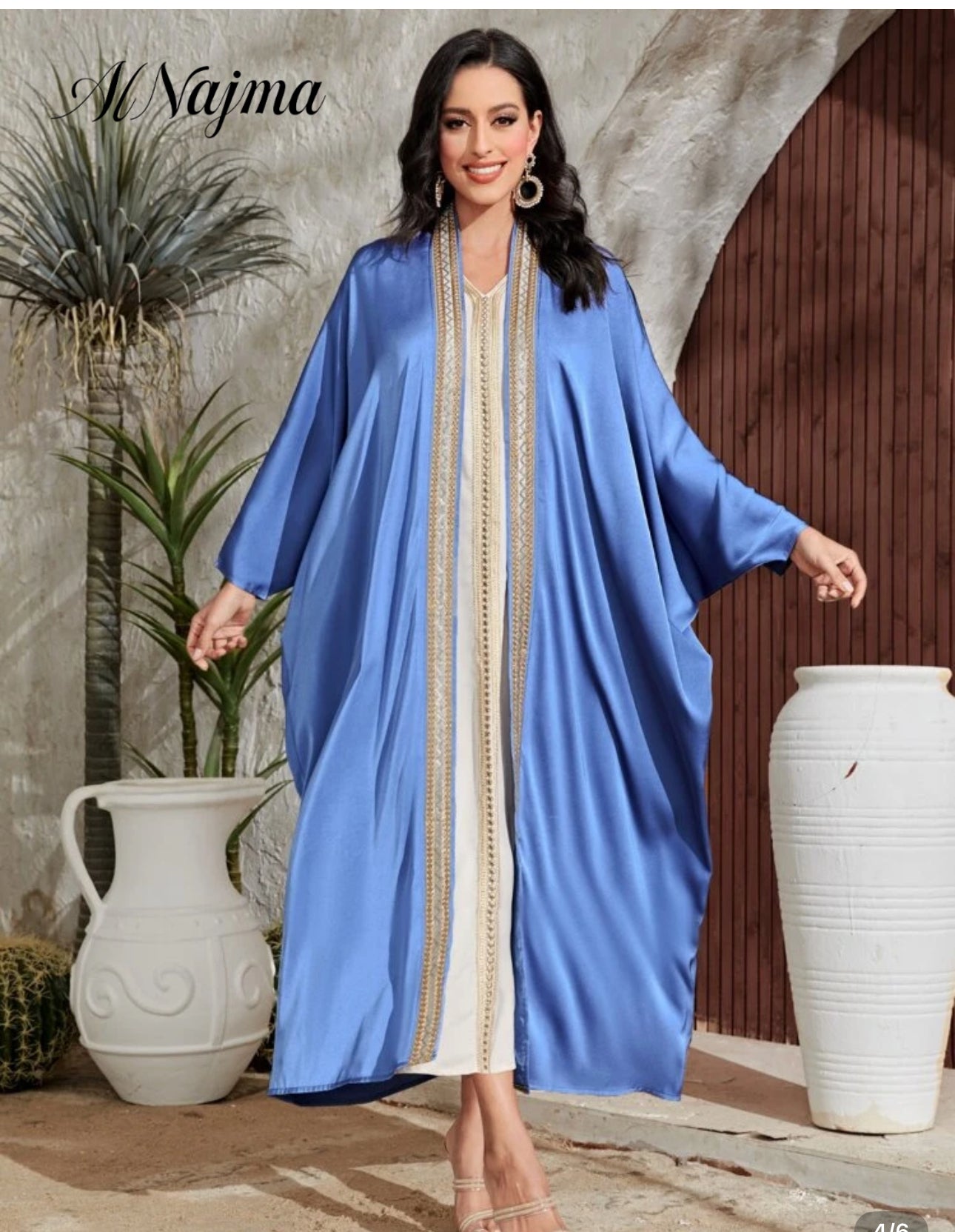 Al Najma Women's Contrast Trim Batwing Sleeve Abaya Modest Robe