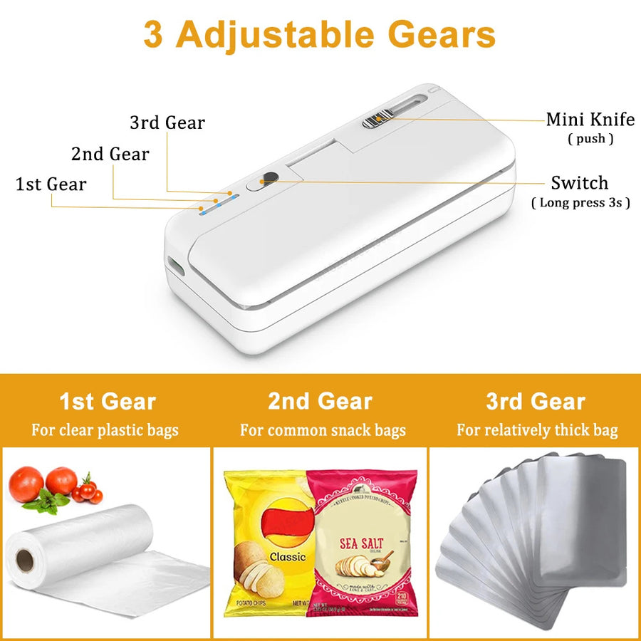 Mini Sealer 2in1 Plastic Bag Sealing Machine Portable Food Package Bags Sealer USB Rechargeable Handheld Plastic Bag Heat Sealer