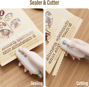 Mini Bag Sealer, Heat Sealer with Cutter, Rechargeable Bag Sealer