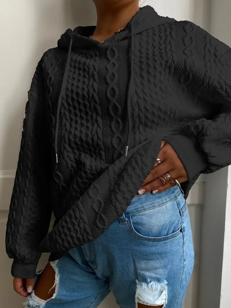 Women's Fashion Twist Pocket Hooded Top Sweater