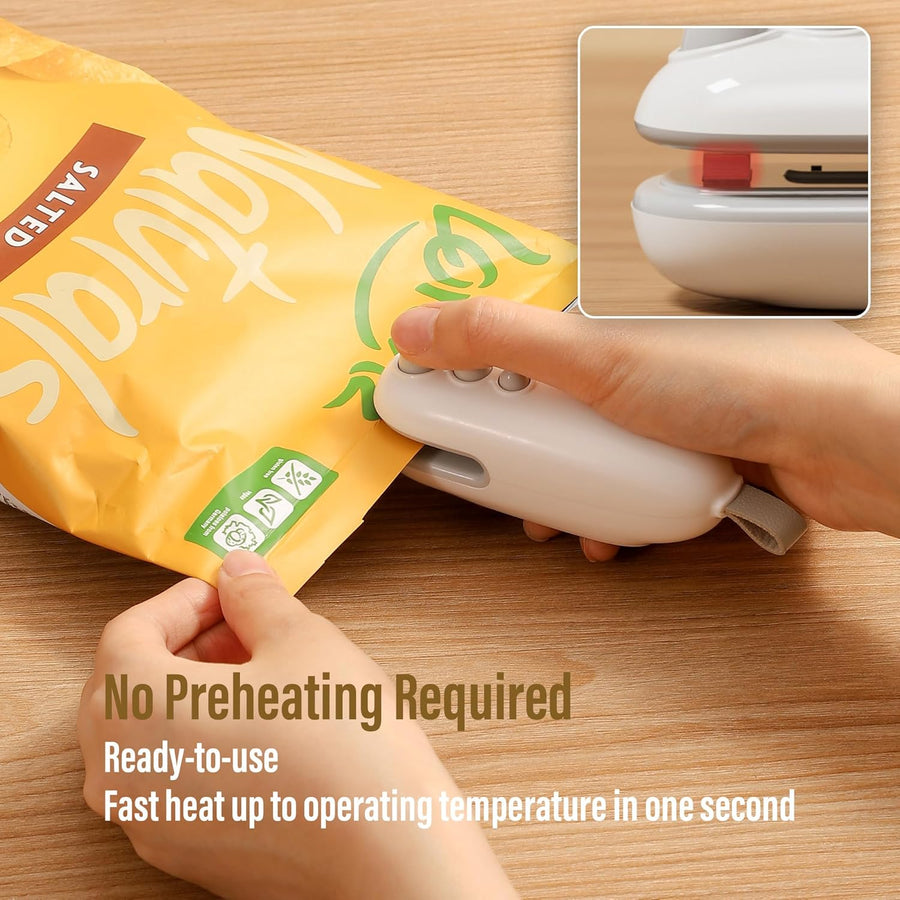 Mini Bag Sealer, Heat Sealer with Cutter, Rechargeable Bag Sealer