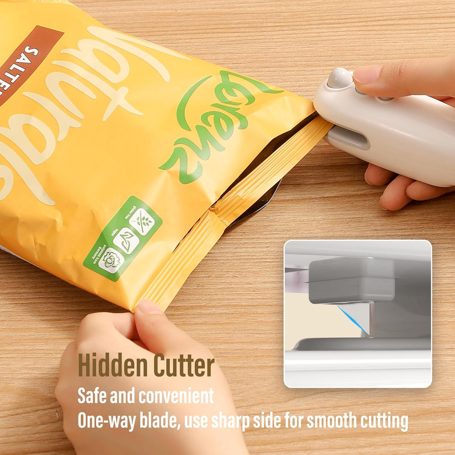 Mini Bag Sealer, Heat Sealer with Cutter, Rechargeable Bag Sealer