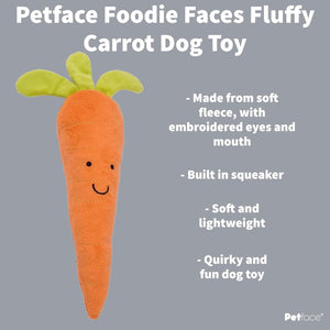 Petface Foodie Faces Fluffy Carrot Dog Toy