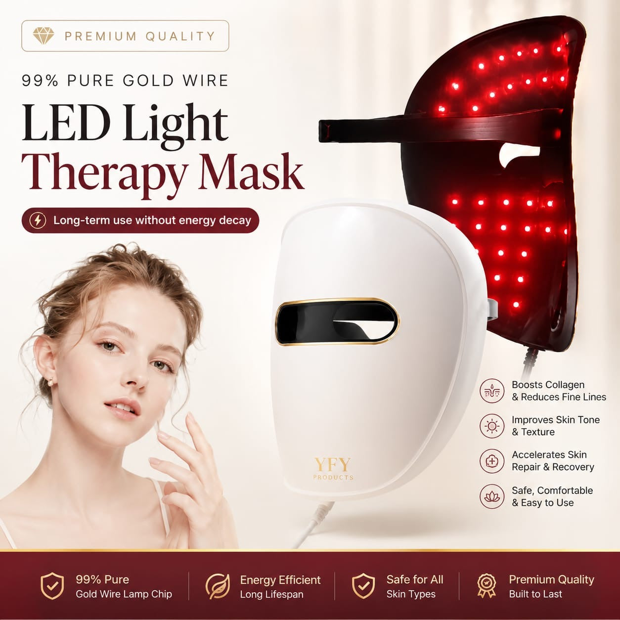 Rechargeable Led Photon Face Mask / 7 Color Light Therapy Beauty Device