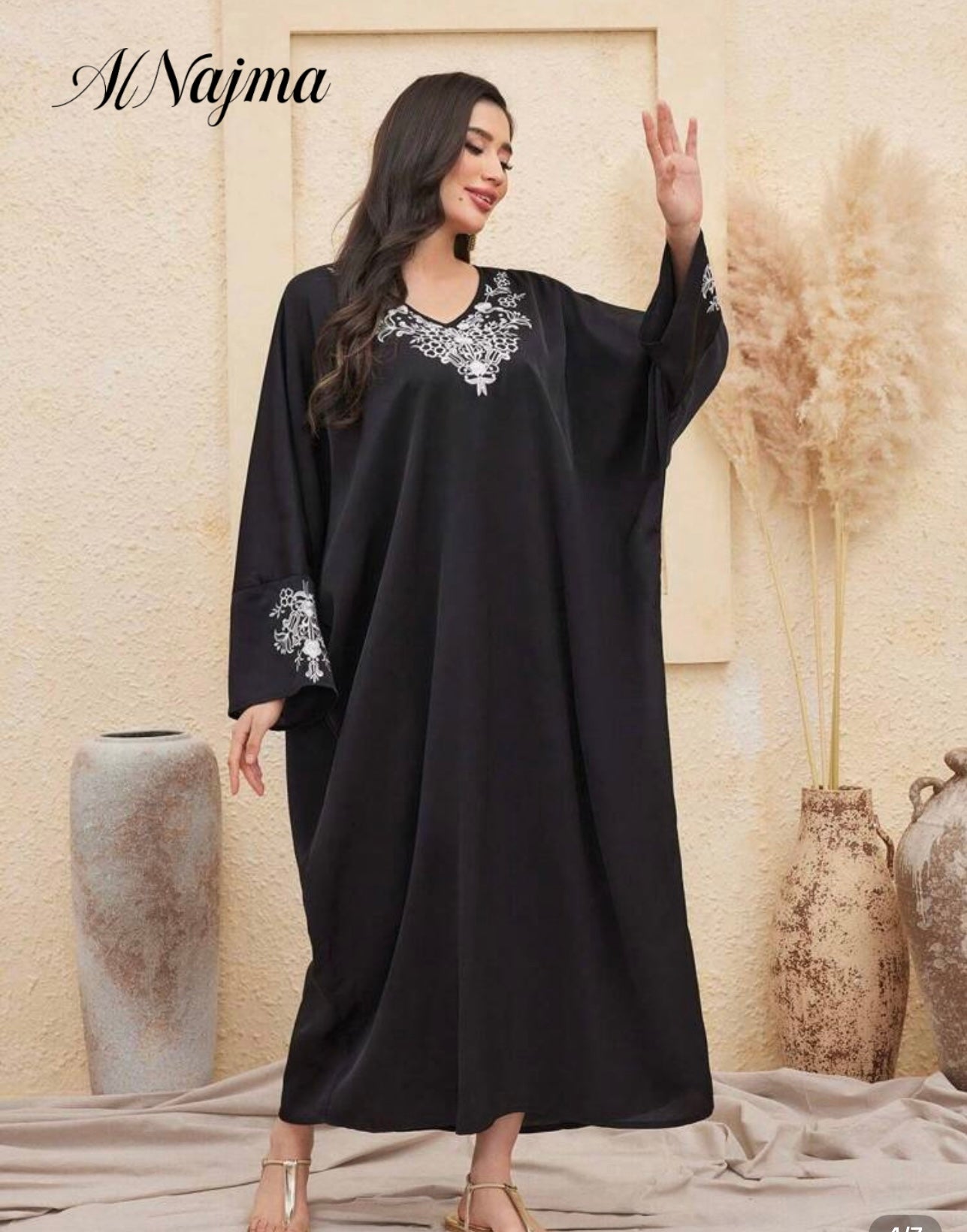 AL Najma Women's Positioning Embroidery Batwing Sleeve Elegant Kaftan ( ONE SIZE)