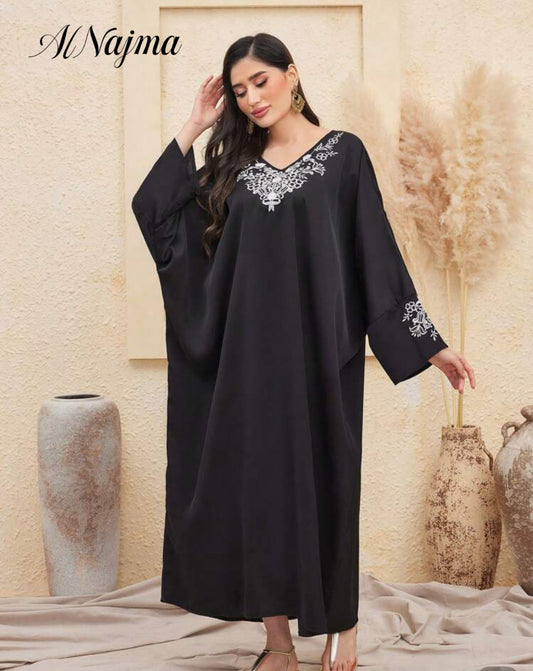 AL Najma Women's Positioning Embroidery Batwing Sleeve Elegant Kaftan ( ONE SIZE)