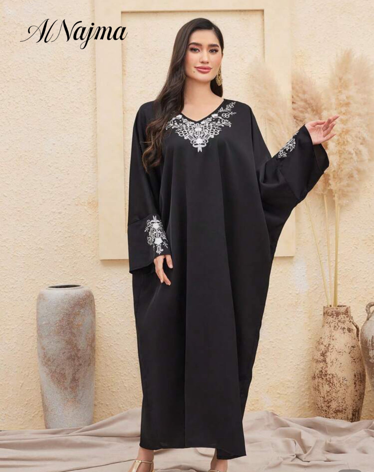 AL Najma Women's Positioning Embroidery Batwing Sleeve Elegant Kaftan ( ONE SIZE)