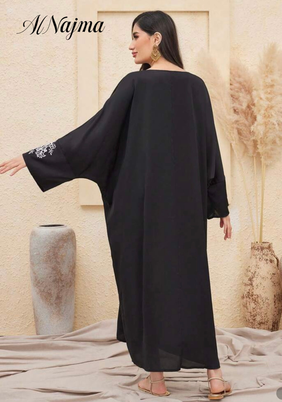 AL Najma Women's Positioning Embroidery Batwing Sleeve Elegant Kaftan ( ONE SIZE)