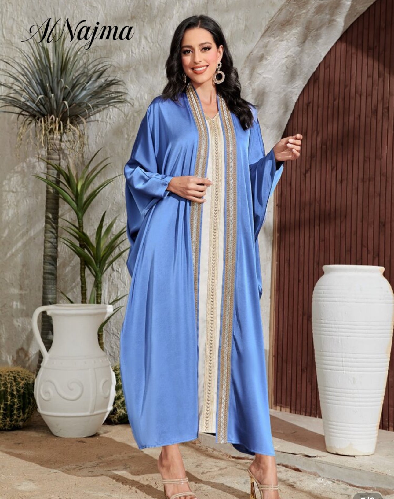 Al Najma Women's Contrast Trim Batwing Sleeve Abaya Modest Robe