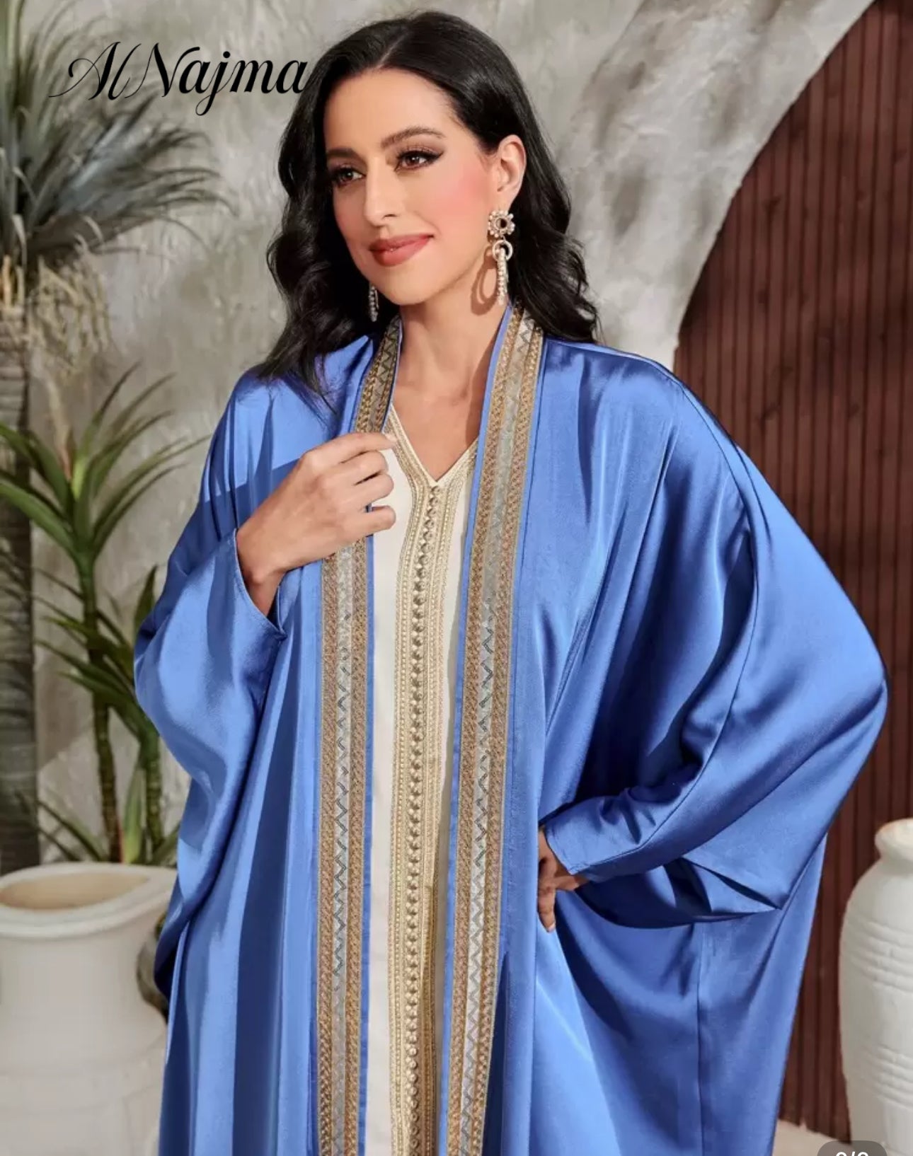 Al Najma Women's Contrast Trim Batwing Sleeve Abaya Modest Robe