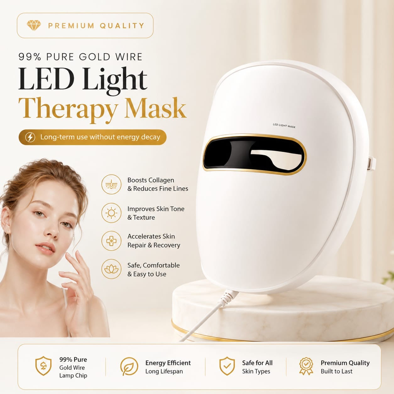 Rechargeable Led Photon Face Mask / 7 Color Light Therapy Beauty Device