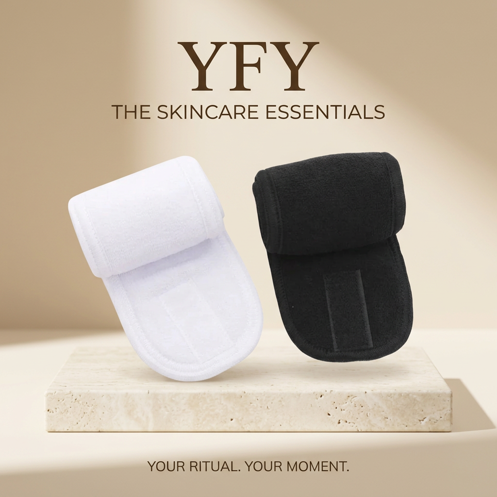 YFY branded black and white skincare headbands