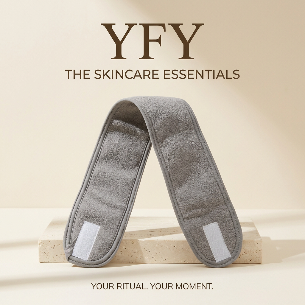 YFY branded grey skincare headband