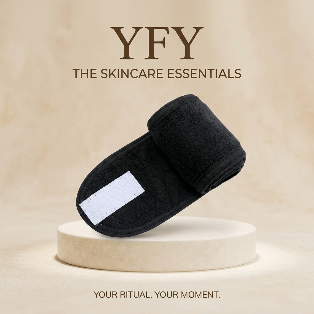 YFY branded rolled black skincare headband