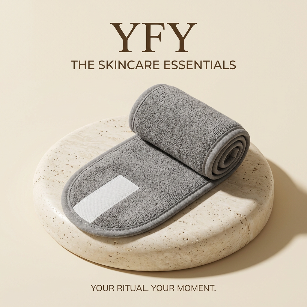 YFY branded rolled grey skincare headband
