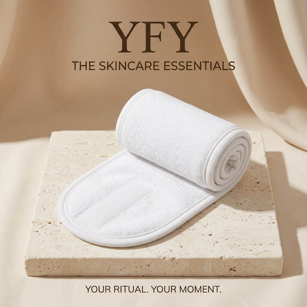 YFY branded rolled white skincare headband